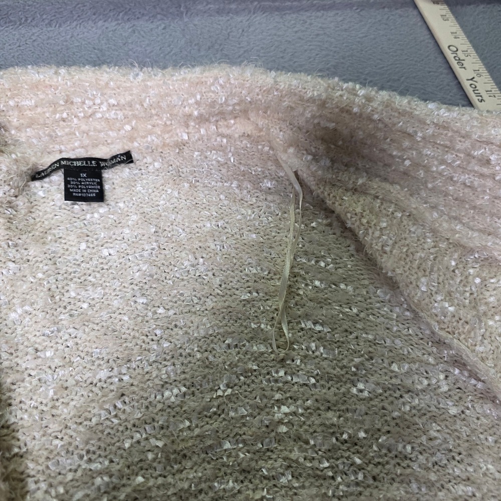 Lauren Michelle Woman 1X Cardigan Beige Open Front Eyelash Knit 3/4 Sleeve - Picture 5 of 7